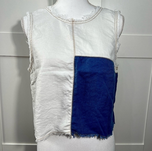 Holding Horses by Anthropologie Crop Denim Patchwork Frida Tank Top - Picture 2 of 7